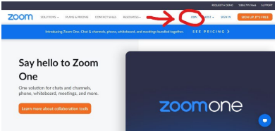 Zoom website showing the Join button in the top right corner